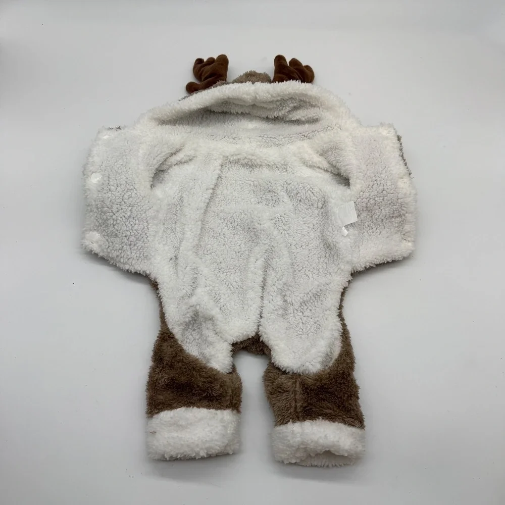 Greenbrier International Reindeer Pet Costume Brown Sherpa Lined Hooded Size M